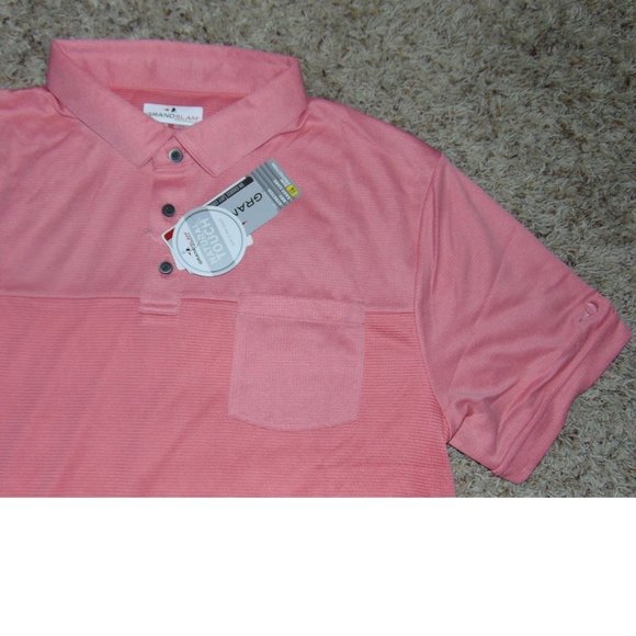 Mens Golf Polo Shirt Grand Slam Pink Coral XL Short Sleeve Dri-Flo 1 Pkt Collar - Picture 3 of 5